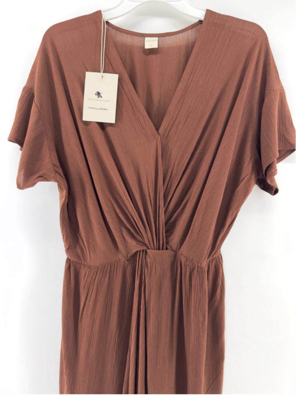 NWT NOONDAY COLLECTION Brown Midi INDIA TWIST DRESS Teak WOMENS US Sizes 2 4 6 8 - Picture 4 of 10